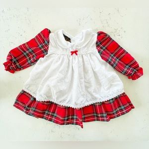 Glen Appin Glasgow Scotland Red White Tartan Plaid Smocked Eyelet Baby Dress 6M